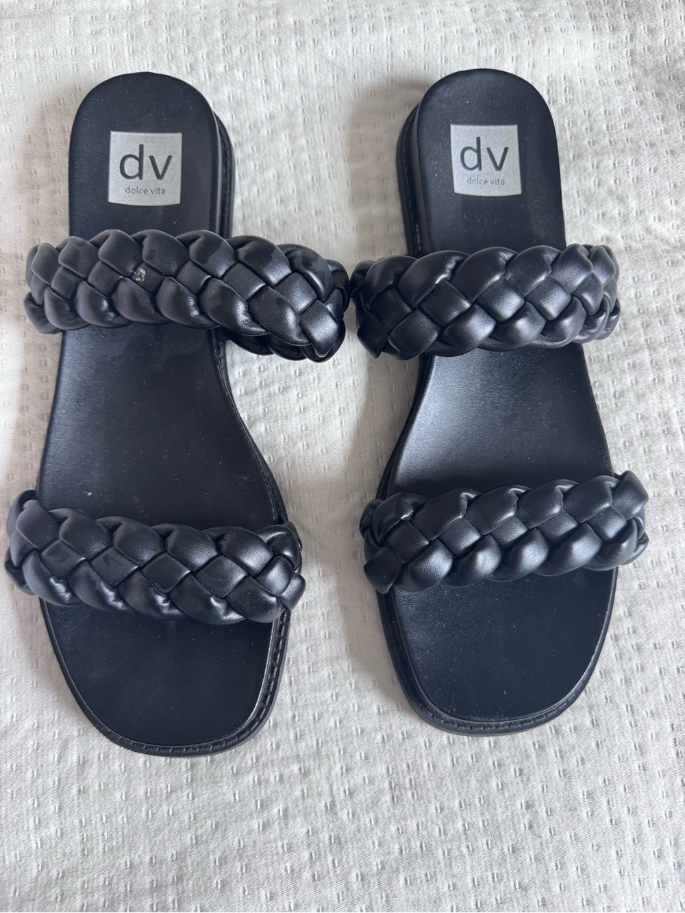 Dolce Vita Black Braided Double Strap Slide Sandals